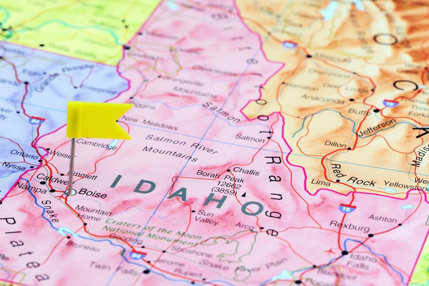 The city of Boise, Idaho pinned on a map of the U.S.