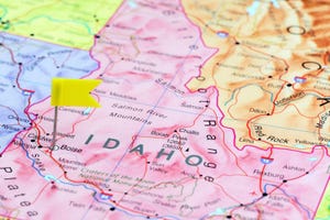 The city of Boise, Idaho pinned on a map of the U.S.