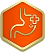 Gut health hexagon icon with digestive system