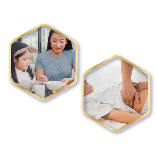 Icons that show how to ease tummy issues