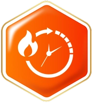 Flame and clock timer icon.