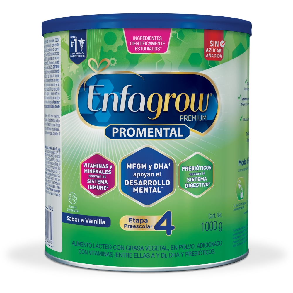 Fórmula mejorada, única con MFGM, sin azúcares añadidos, con DHA+ y otros nutrientes que complementa la alimentación adecuada para el desarrollo del niño.