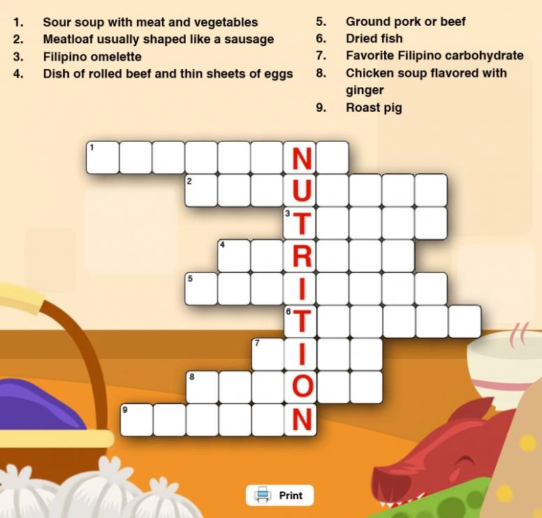 View of Filipino food crossword puzzle