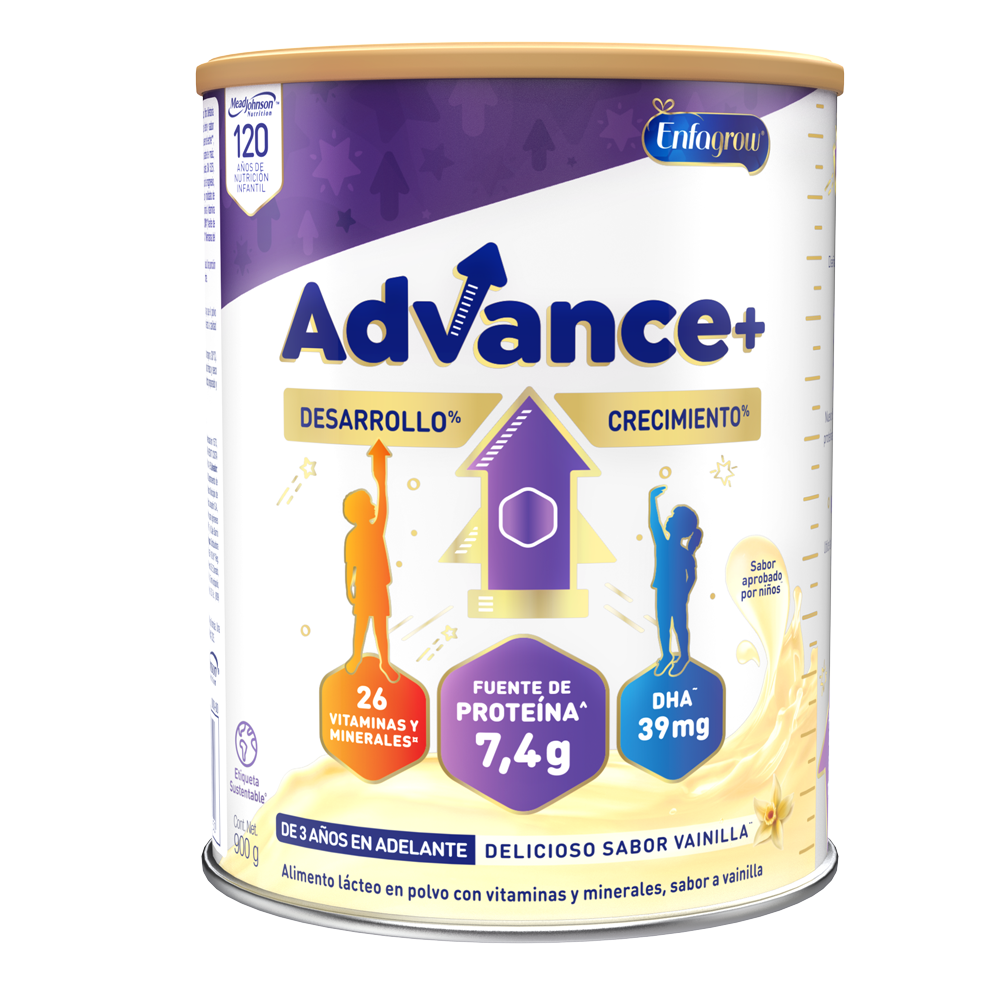 Enfagrow Advance diseñado para aportar nutrientes que apoyan la alimentación de niños en crecimiento. 