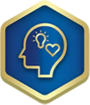 Brain development hexagon icon with head profile