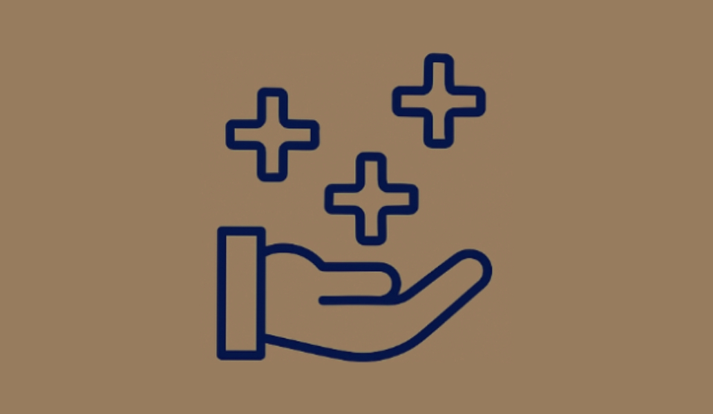 Ilustración de mano con signos de salud, representando los beneficios del MFGM para el desarrollo cognitivo, cerebral e inmune de los niños.