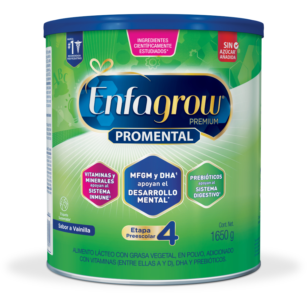 Fórmula mejorada, única con MFGM, sin azúcares añadidos, con DHA+ y otros nutrientes que complementa la alimentación adecuada para el desarrollo del niño.