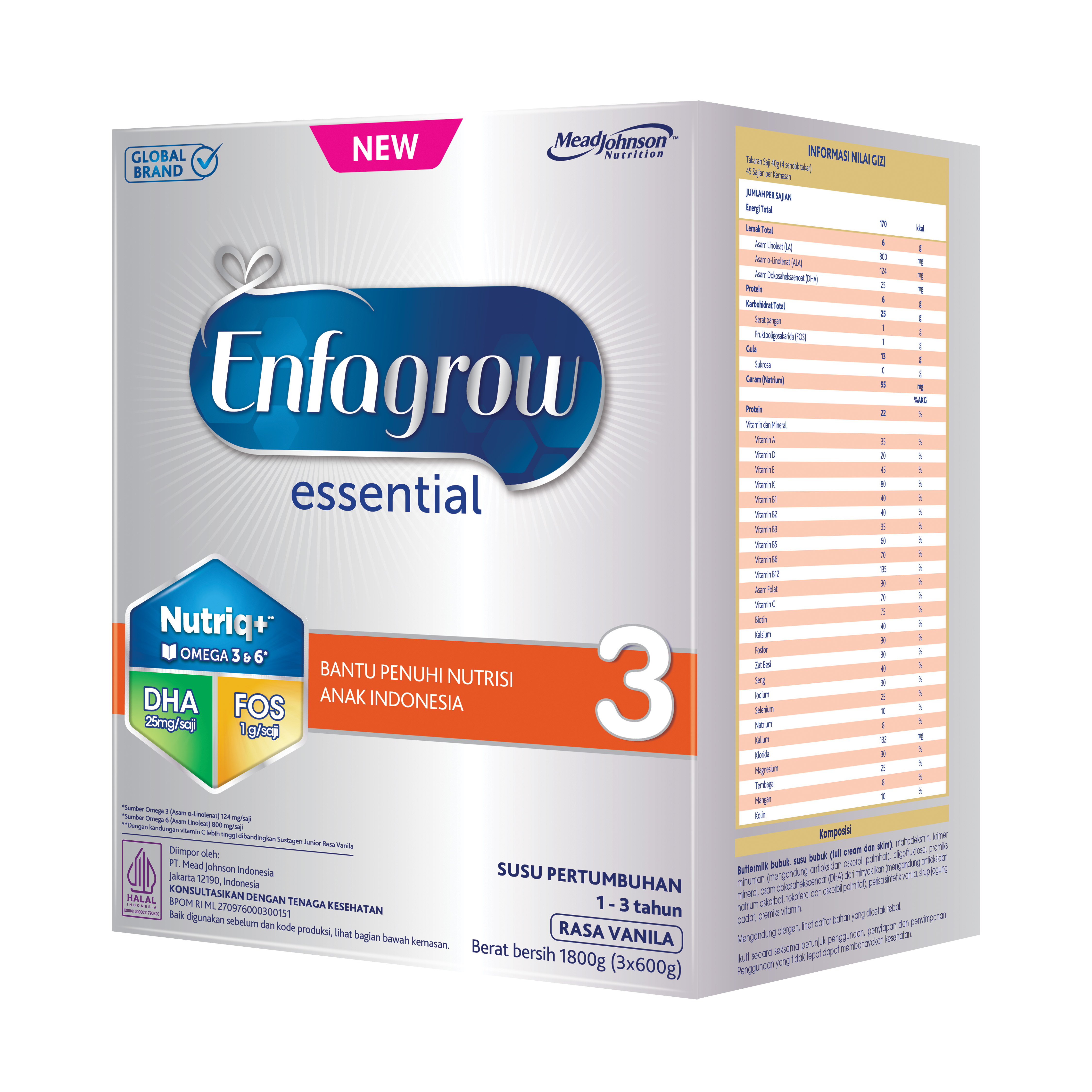Enfagrow Essential 3 Susu Formula Anak 1 - 3 Tahun 1800 gr