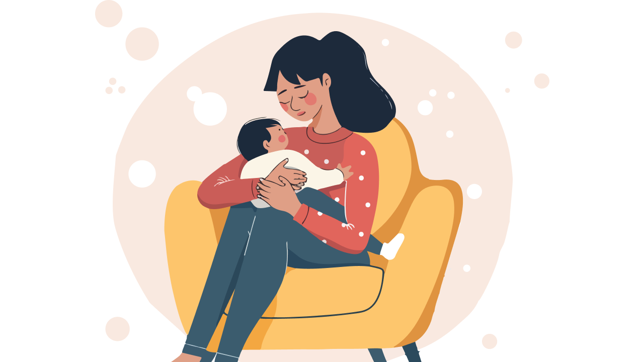 אמא צעירה מחזיקה את התינוק שלה