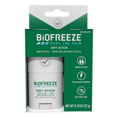 Biofreeze Dry Stick menthol pain relieving stick product packaging