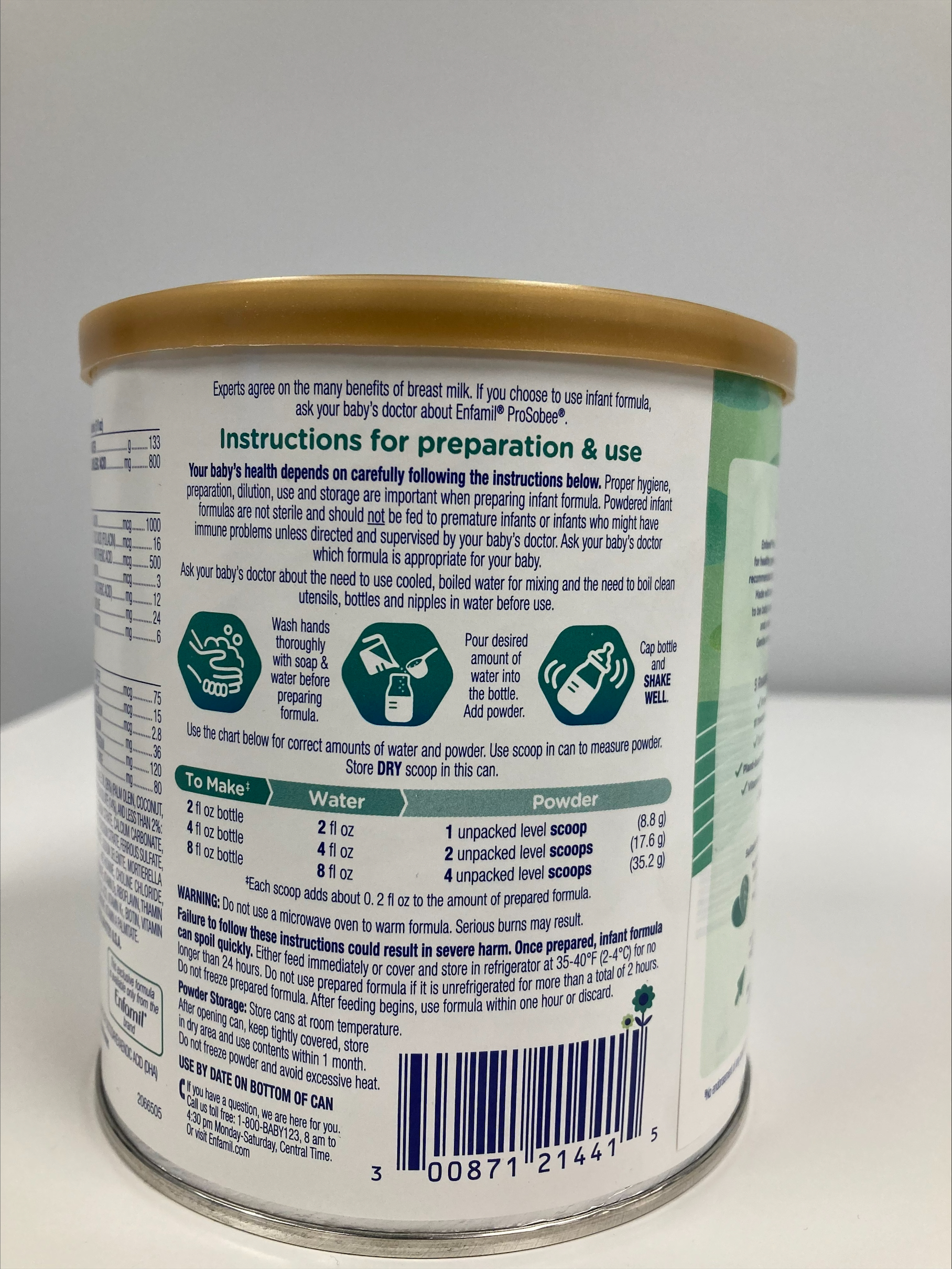 Enfamil ProSobee Simply Plant-Based infant formula can for sensitive tummies displayed on a plain background