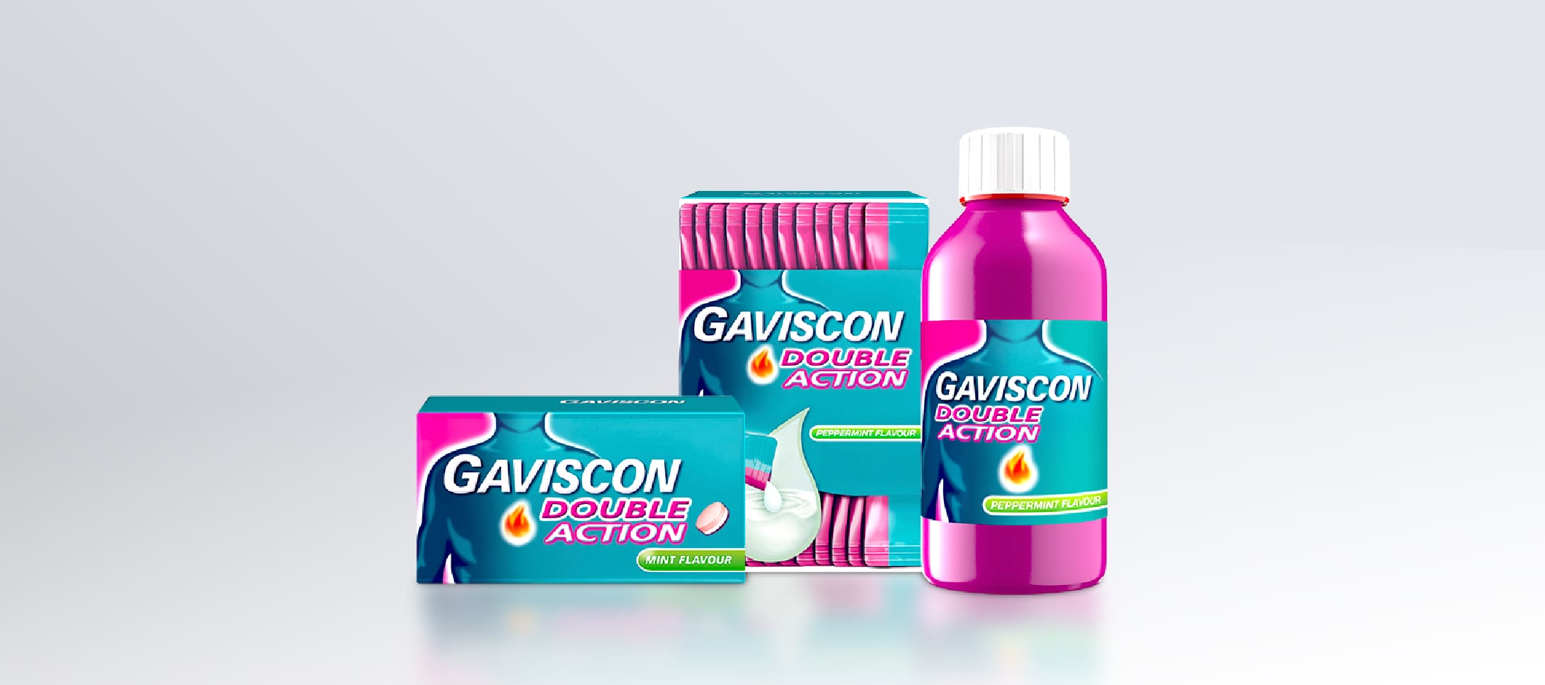 Gaviscon Double Action products in mint and peppermint flavours
