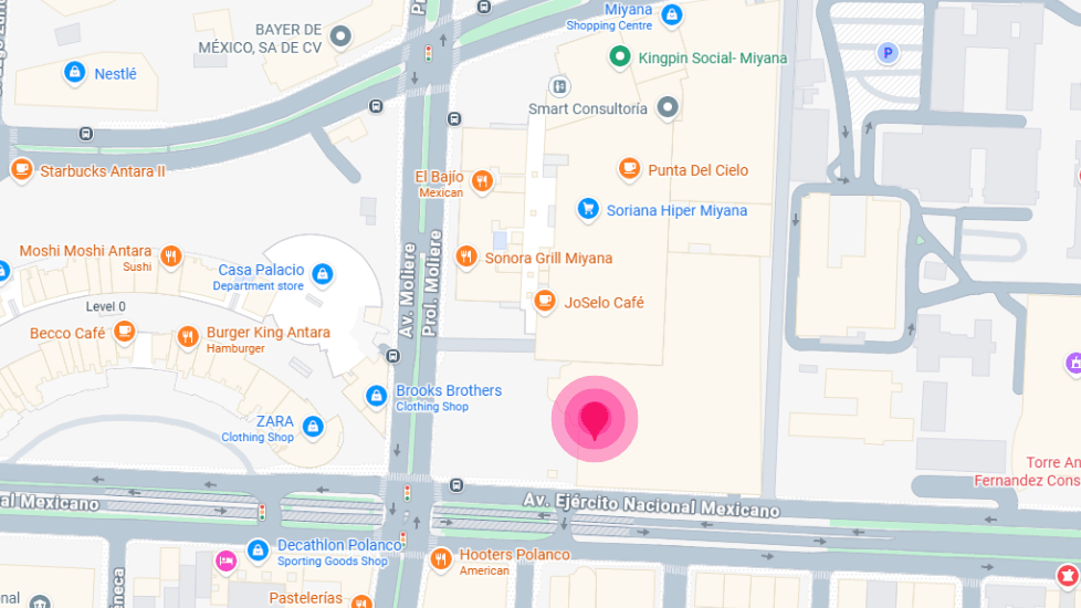 Map with a pinned location in Polanco, Mexico City