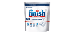 Finish Powerball Free & Clear dishwasher tablets, 48 count.
