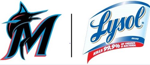 Miami Marlins and Lysol logos on a white background