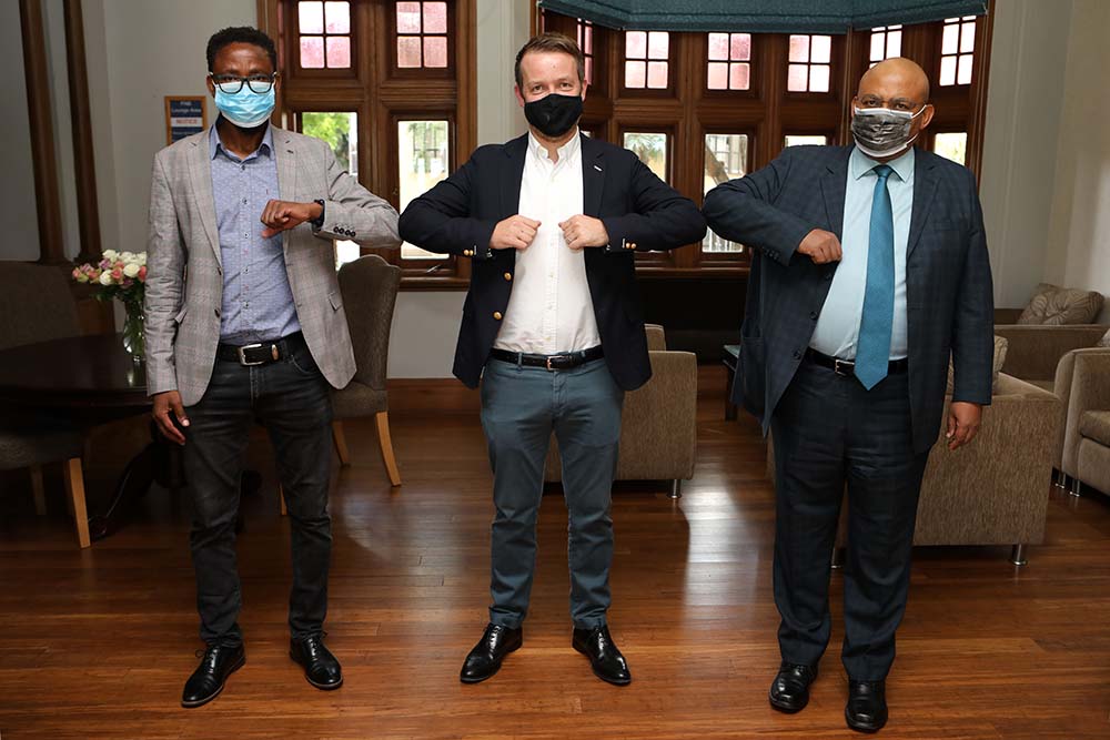 From left to right: Bheki Moyo (Director of Wits’ Centre on African Philanthropy and Social Investment (CAPSI)), Russell Taylor (Regional Director Africa, Health, Reckitt), Maurice Radebe (Head of School at Wits)