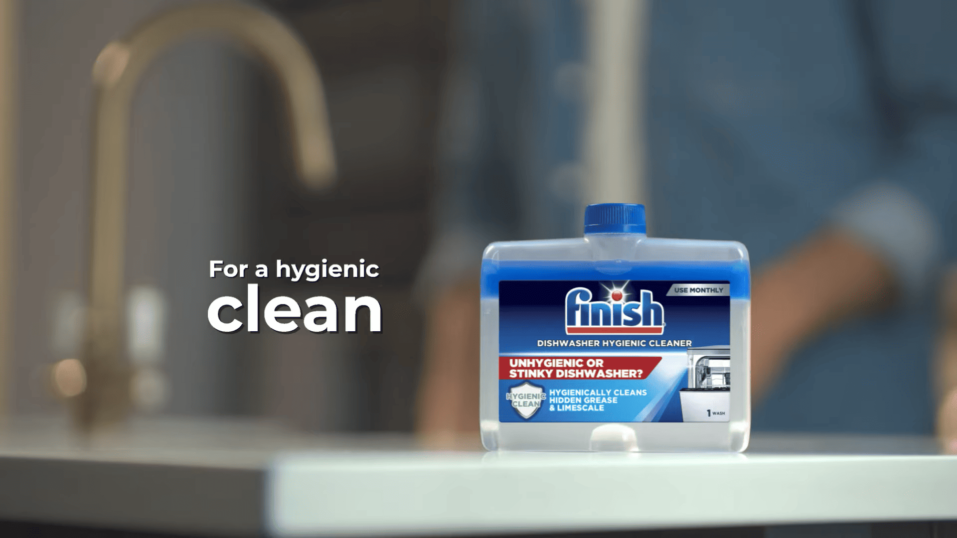Dishwasher cleaner displayed on a kitchen countertop