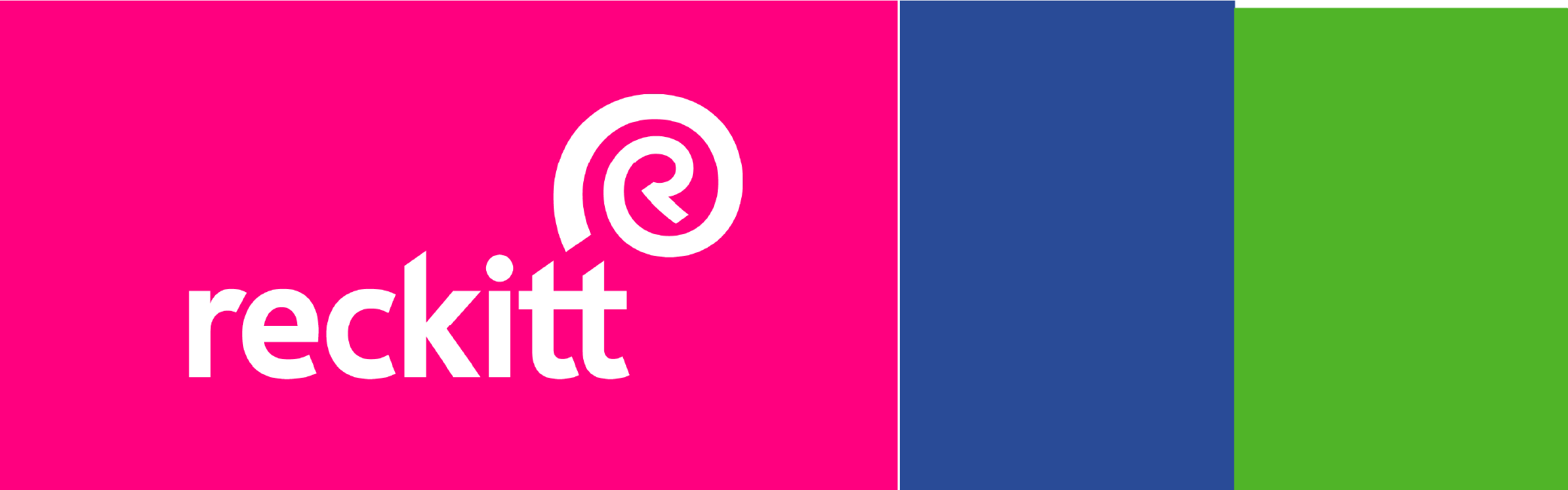 Reckitt logo with pink, blue, and green color blocks.