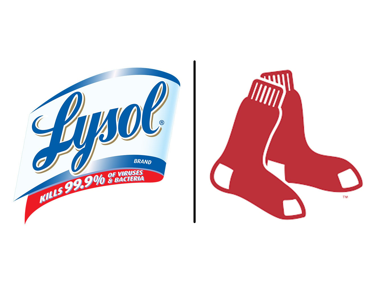 Lysol and Boston Red Sox logos on a gray background
