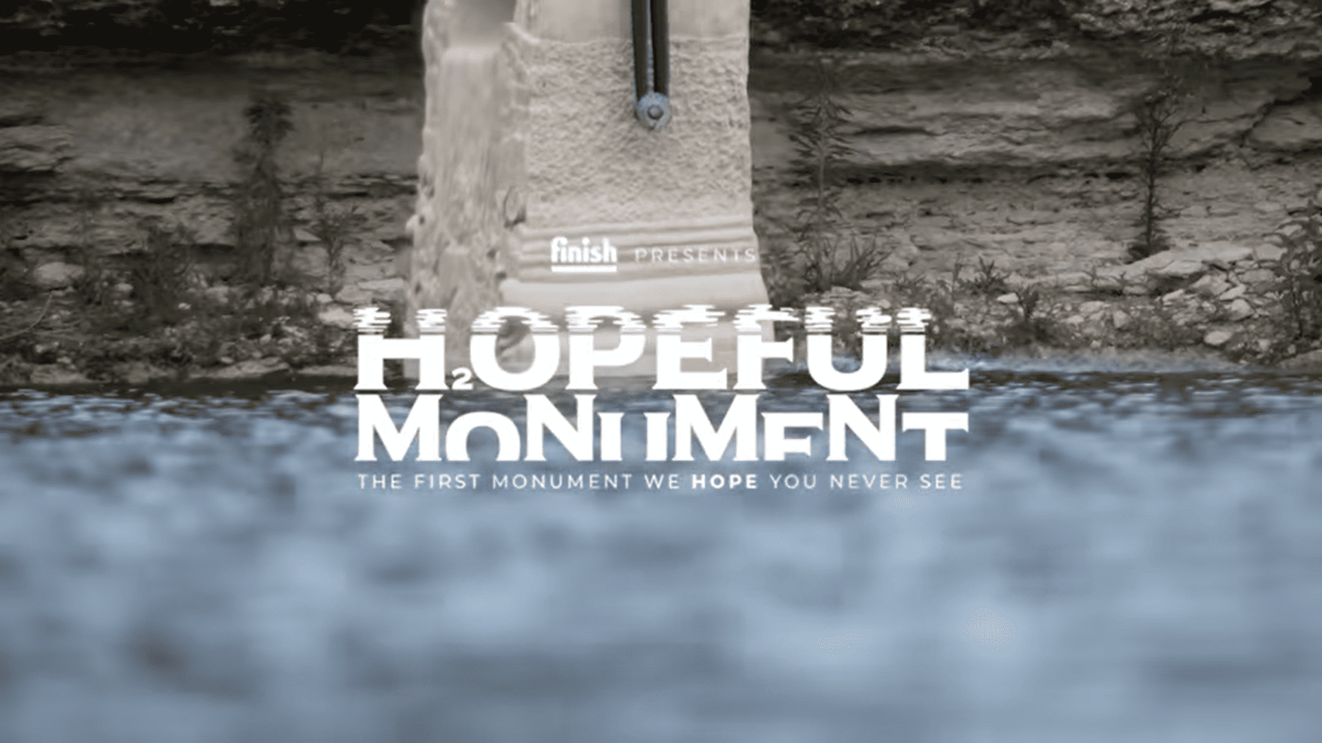 Water flowing past a concrete structure with campaign title overlay