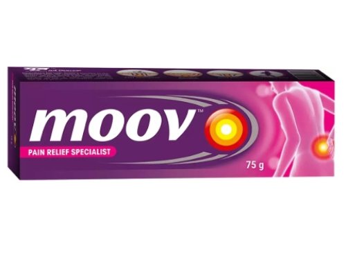 Moov pain relief cream box with joint pain illustration.