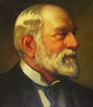 Portrait painting of an older man with a white beard in formal attire.