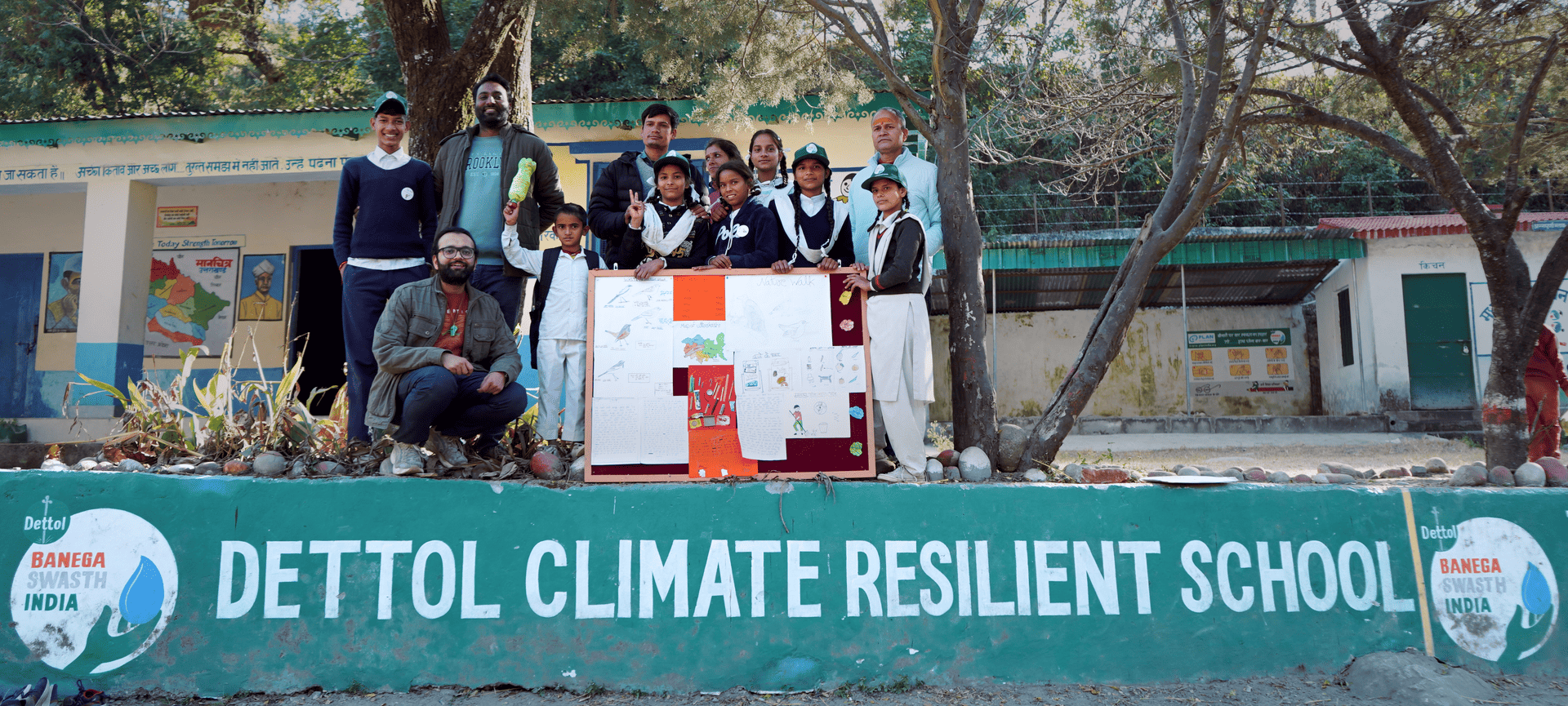 Children and community members at a Dettol Climate Resilient School in India