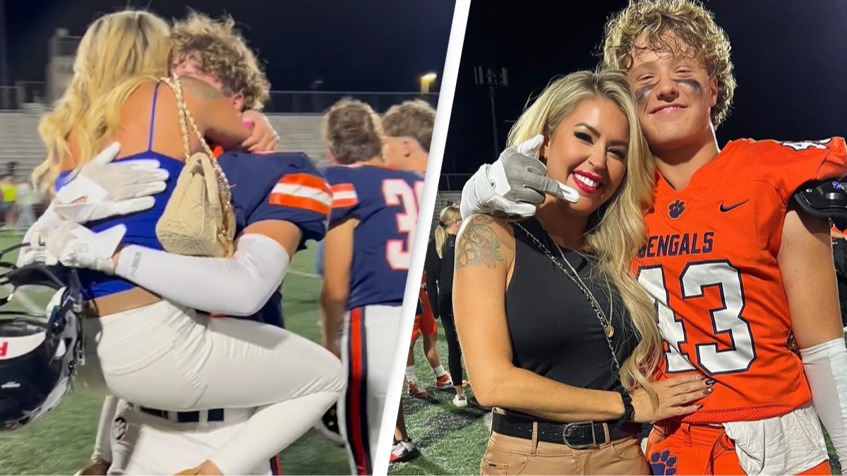 1200px x 675px - Mom and son hit back after video of her hugging her son after a football  game