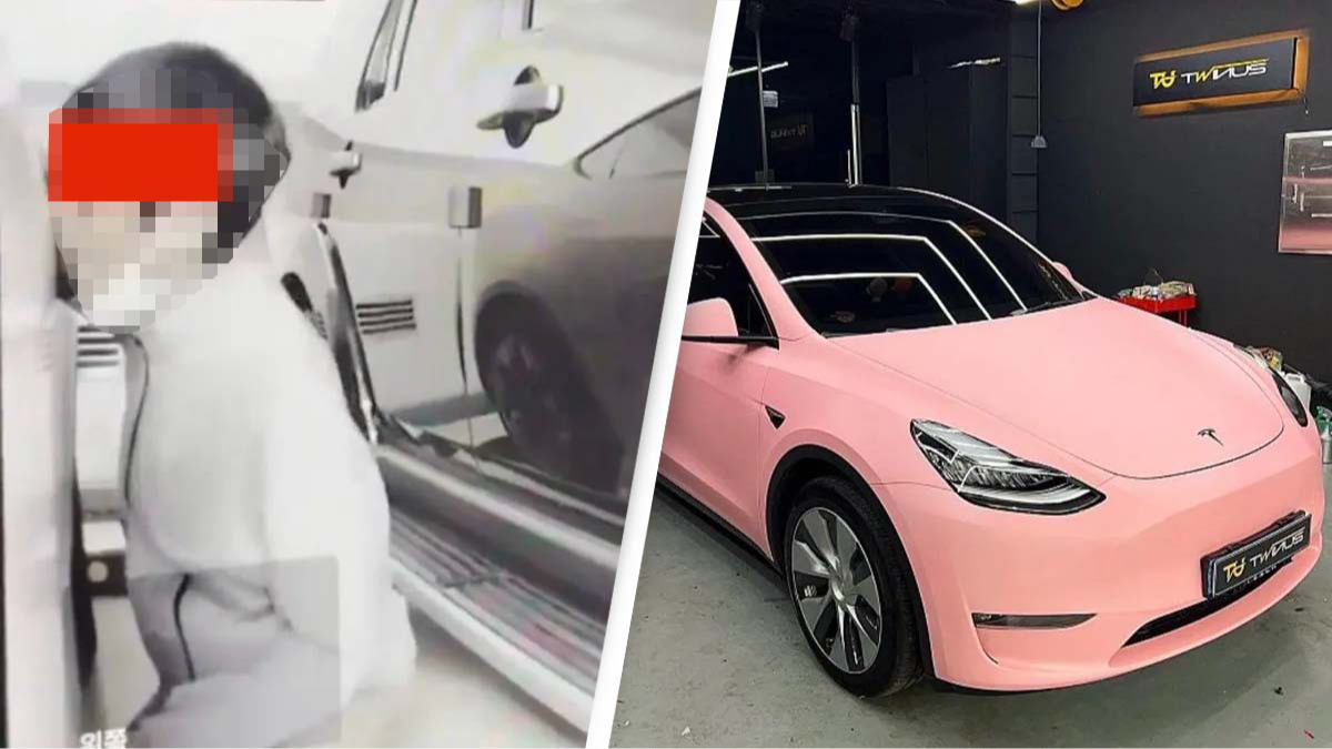 Couple shocked after discovering man having sex with their pink Tesla for  three hours