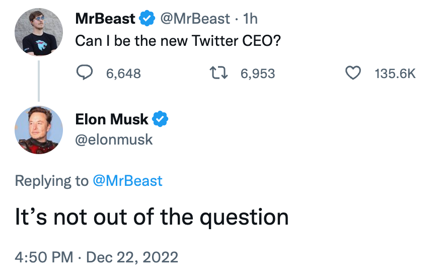 r Mr Beast Can Keep Twitter If Elon Musk Dies Mysteriously: 'No  Takesies Backsies' - Business