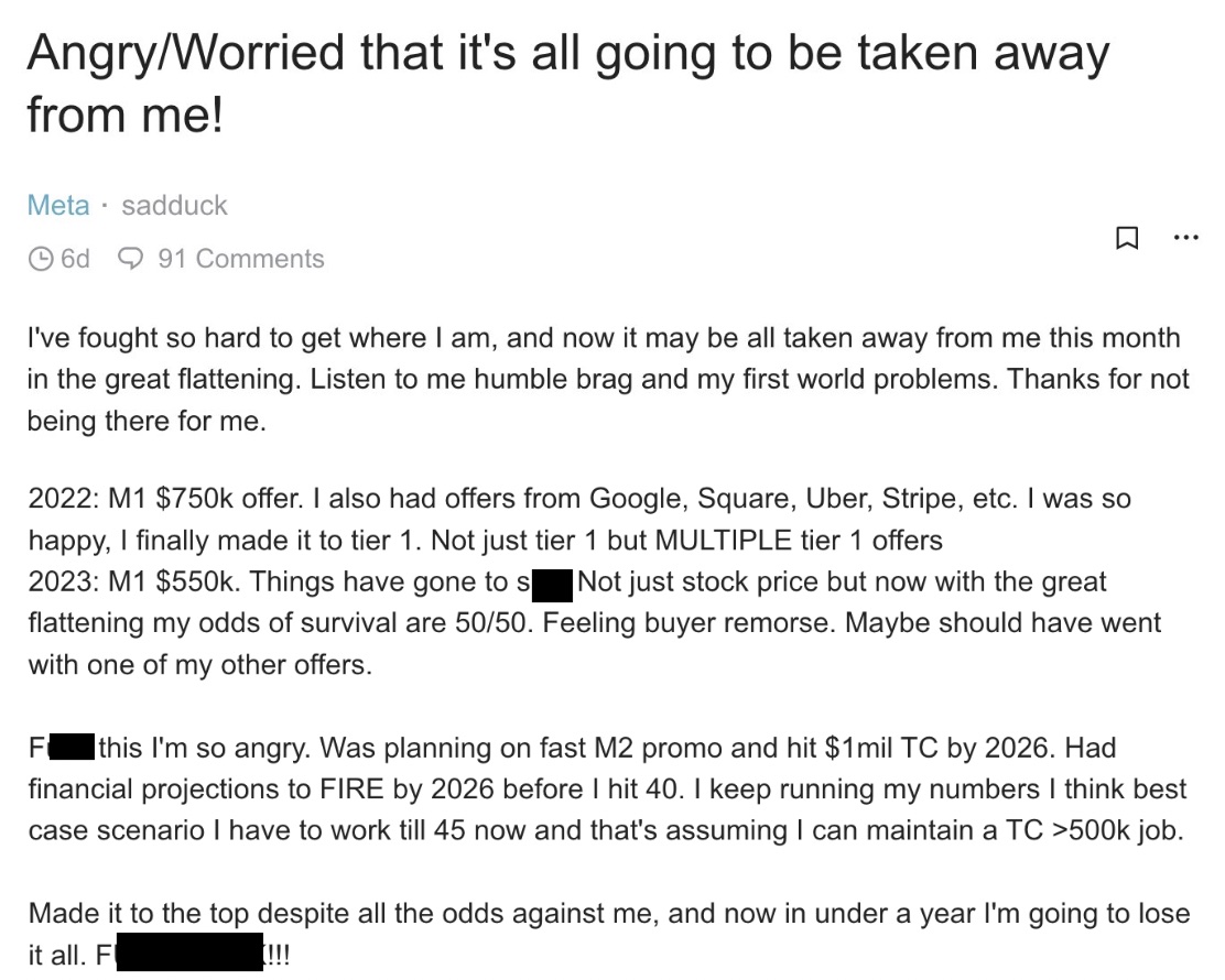Meta middle manager on $550k a year expresses fears of the 'great  flattening'