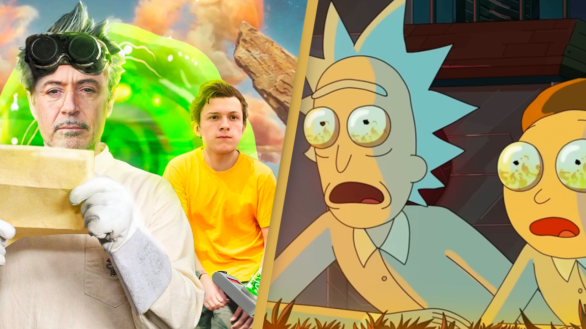 Fanmade poster for a liveaction Rick and Morty casts Robert Downey Jr