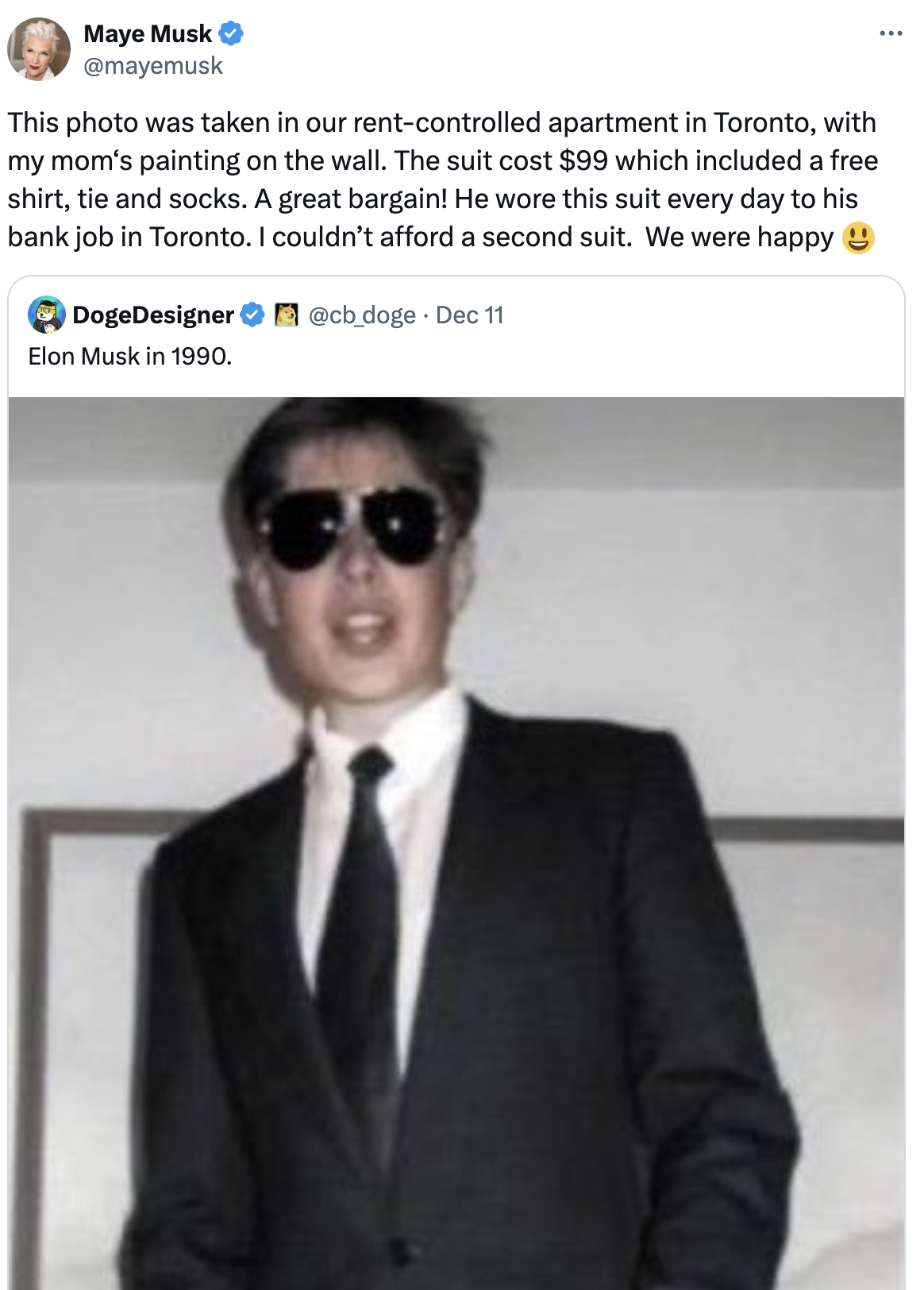 Elon Musk's mom shares story behind suit he 'wore everyday' as he becomes first person to surpass $400,000,000,000