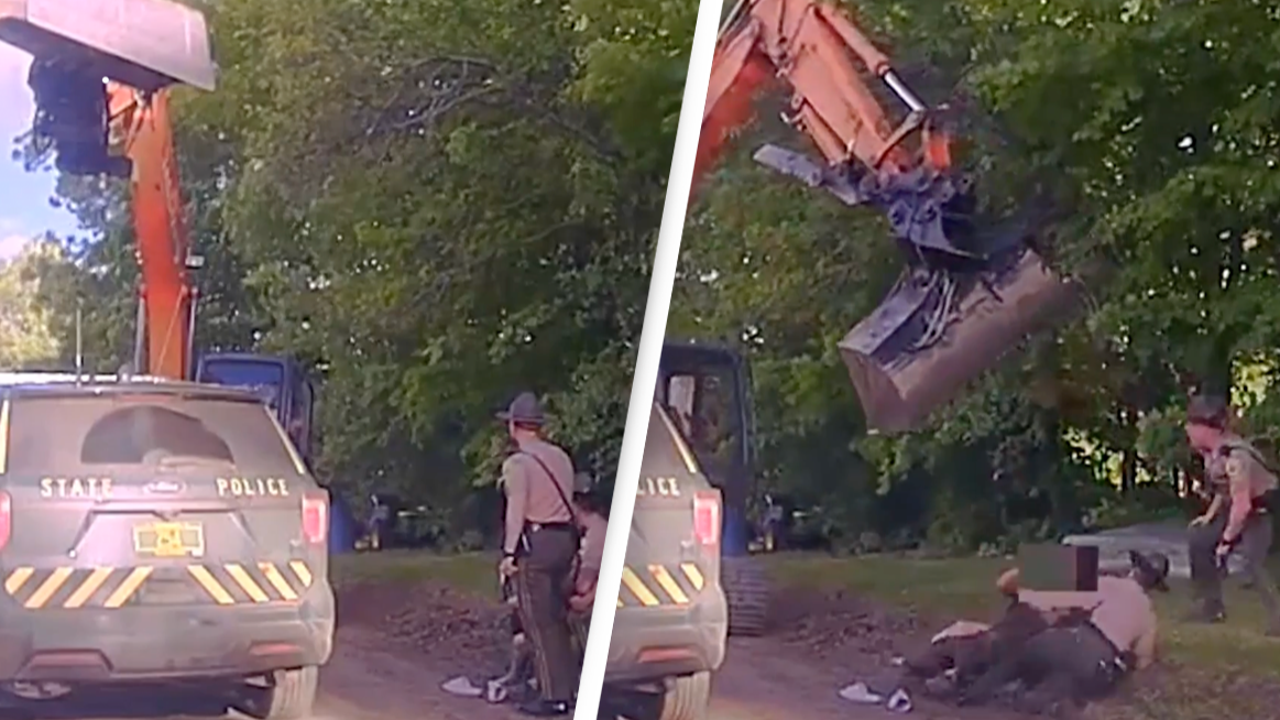 Man Wildly Swings Excavator At Police Who Tried To Take His Son Into Custody - Vimarsana News