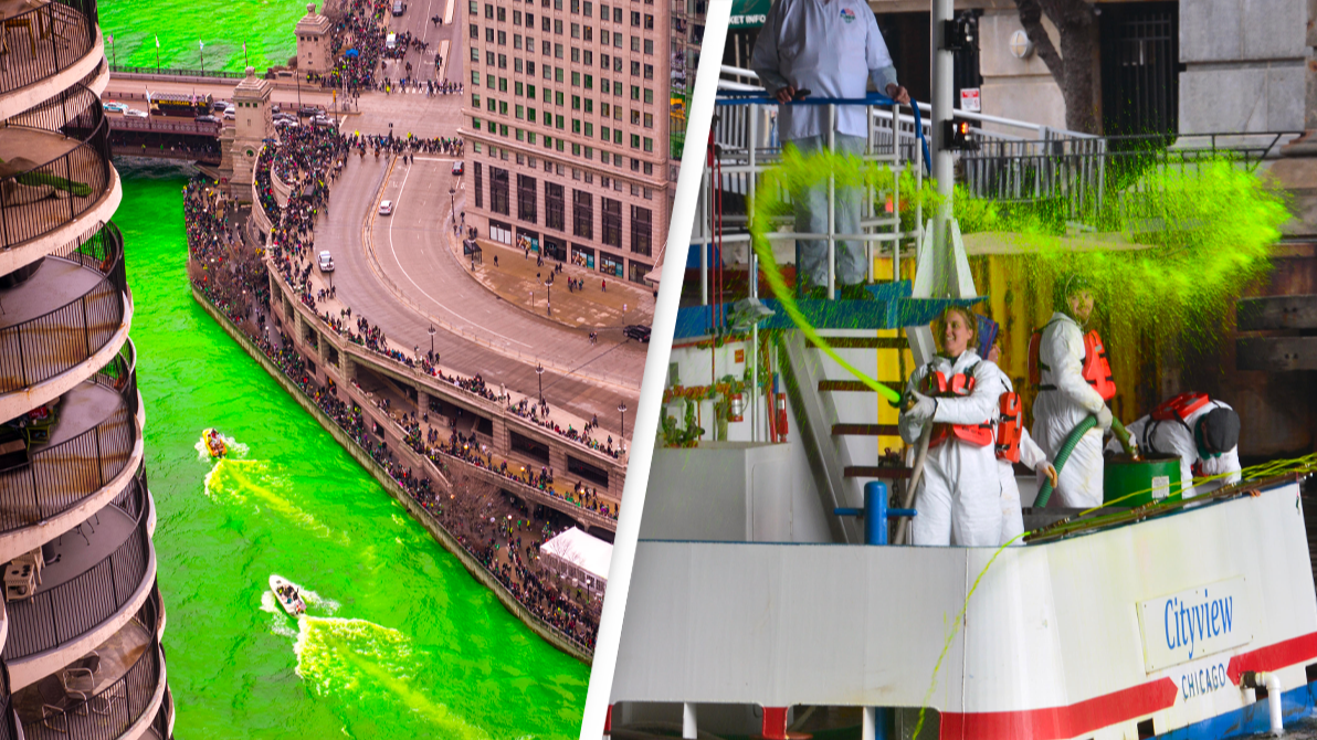 Chicago River dyed green for St. Patrick's Day 2019 