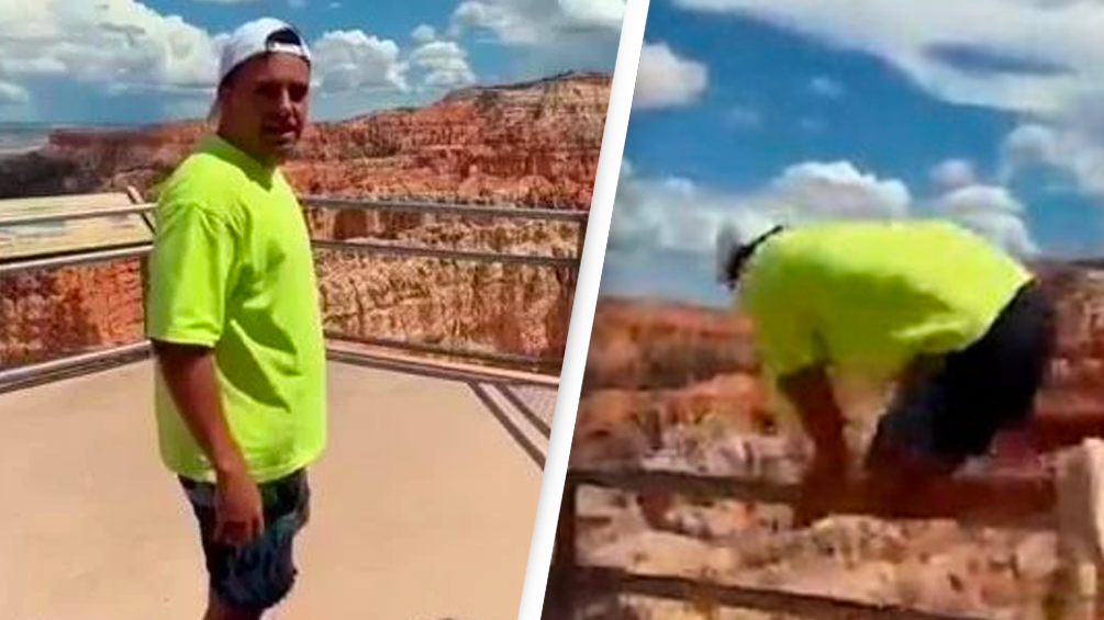 Man slammed online after pretending to jump canyon fence and nearly falling - Vimarsana News