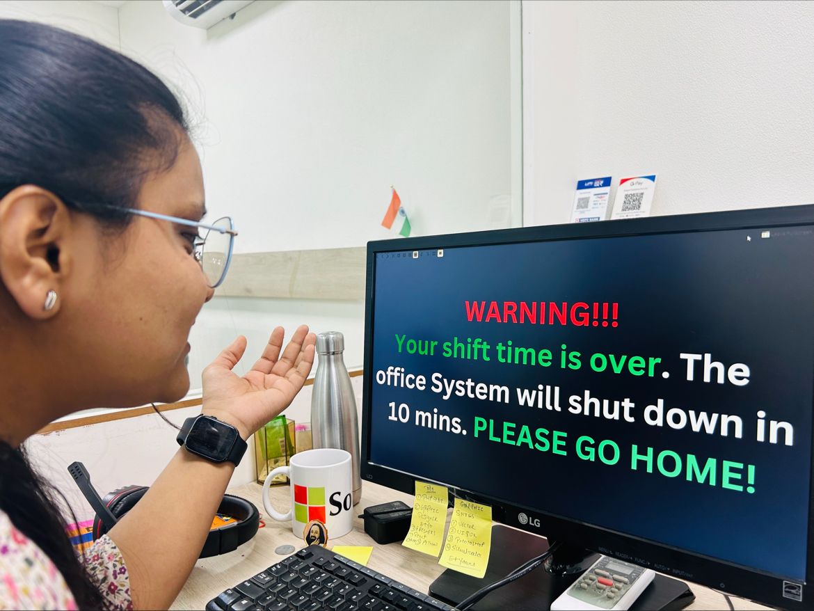 The message employees see at the end of the shift has gone viral. Credit: Tanvi Khandelwal/ LinkedIn 