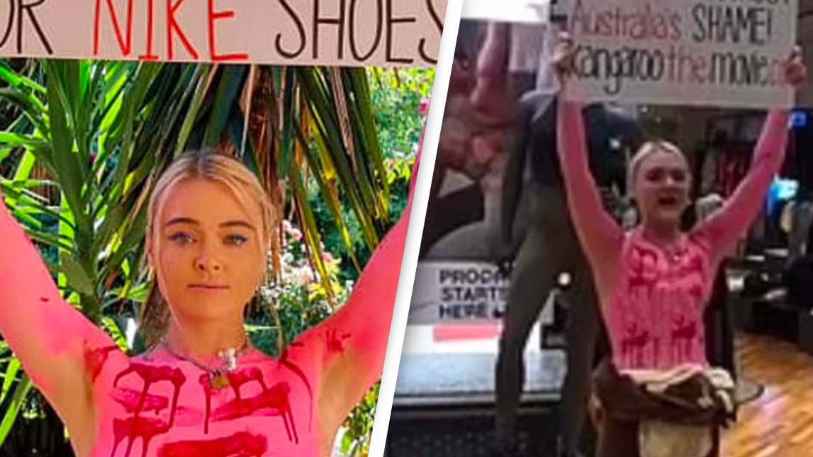 Vegan activist Tash Peterson stages another topless protest in a Nike store, News