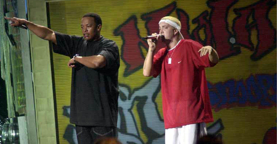 Eminem, Dr. Dre and Snoop Dogg Recording Studio Pic Sparks