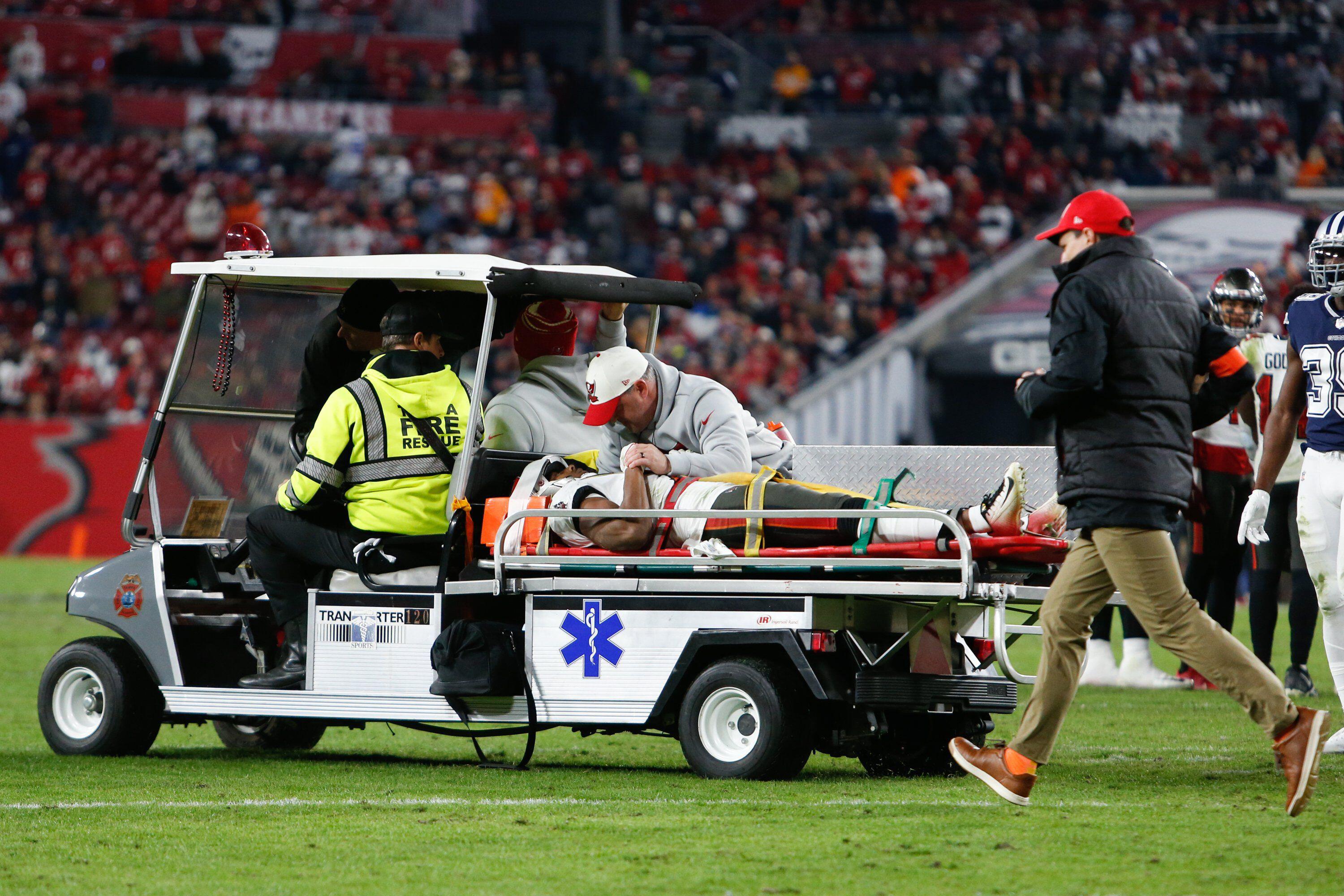 Russell Gage: Tampa Bay Buccaneers WR taken off on stretcher