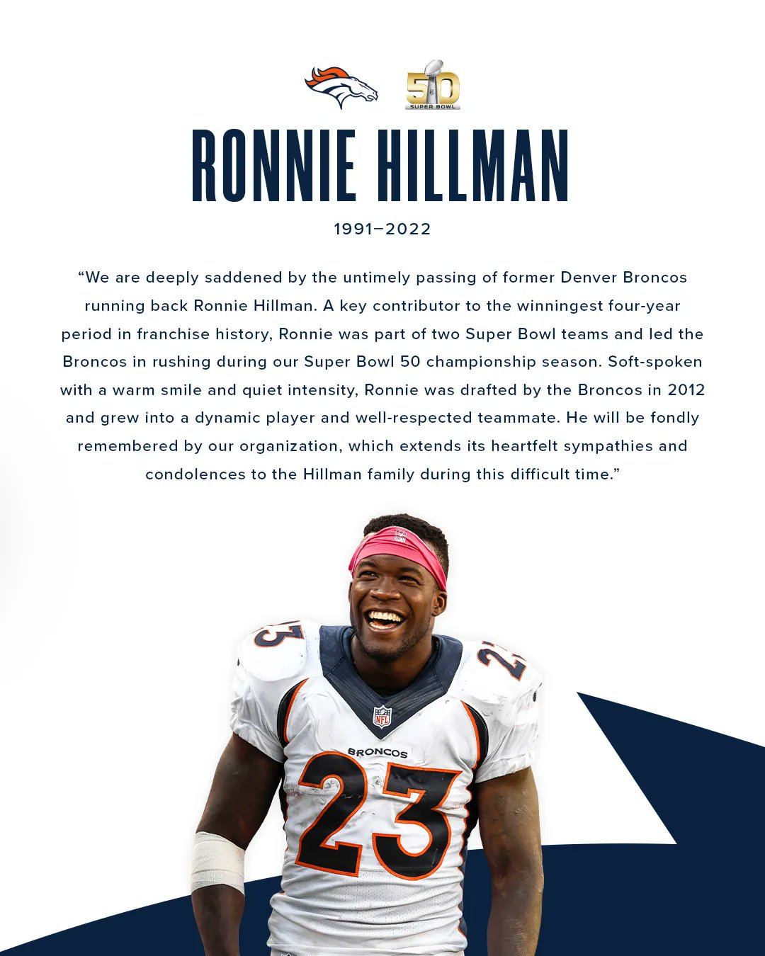 Denver Broncos Super Bowl-winning leading rusher Ronnie Hillman dies of  cancer