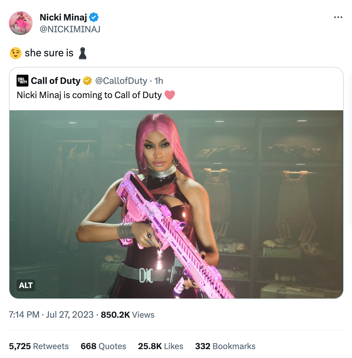 Superbass Rapper Nicki Minaj playable character for Call Of Duty finally revealed and people are confused