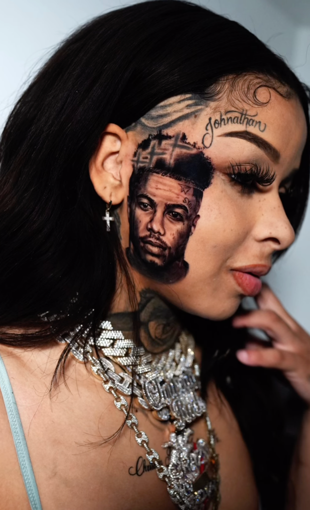 Chrisean Rock covered the Blueface tattoo on her neck few months ago and  got even a bigger one on the face 😳 Follow @whatsonrap For M... | Instagram