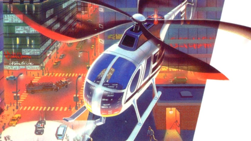 Cover art for Maxis' 1996 flight sim SimCopter.