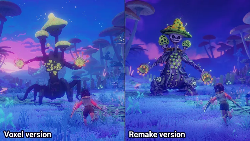 On the left, the Voxel version, on the right, the remake version.