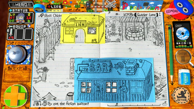 sketches of a bar and an inn
