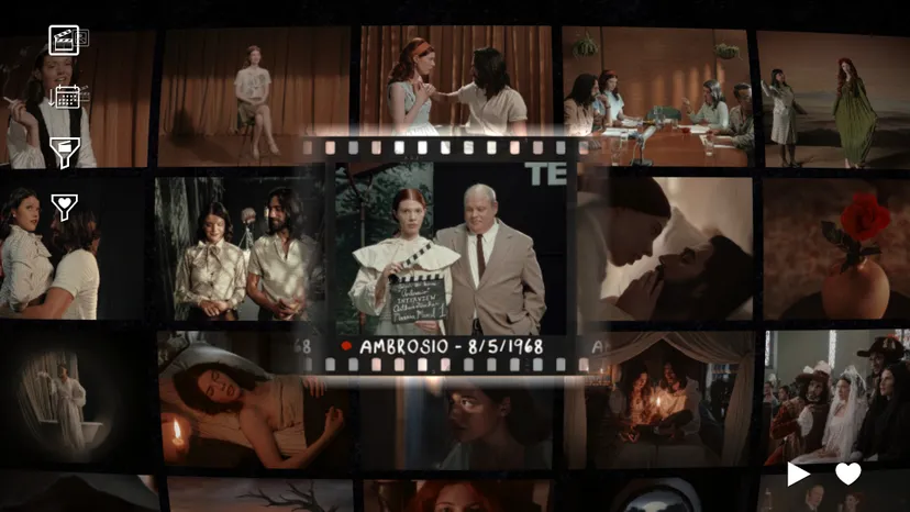 A screenshot from Immortality. The gamer views various movie clips they can communicate with.