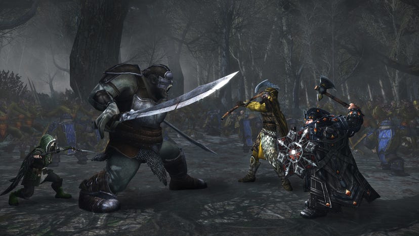 Screenshot of Standing Stone's Lord of the Rings Online, showing players in combat.