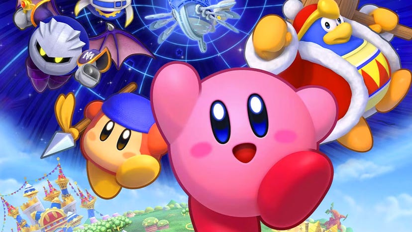 Cover art for Kirby's Return to Dream Land Deluxe, featuring Kirby and other franchise characters.