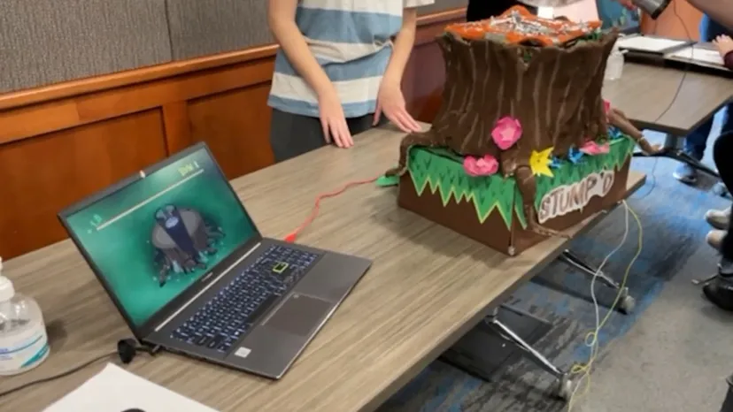 the stump controller hooked up to the game on a laptop